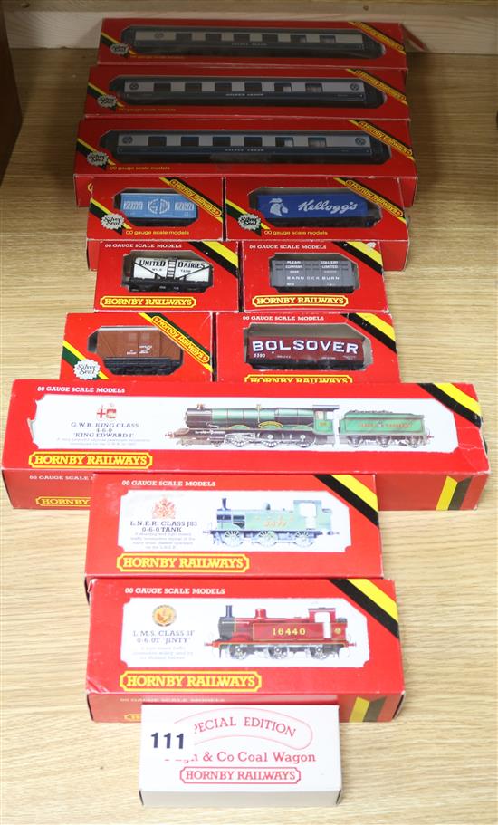 A collection of Hornby 00 gauge locomotives, carriages and wagons (13)